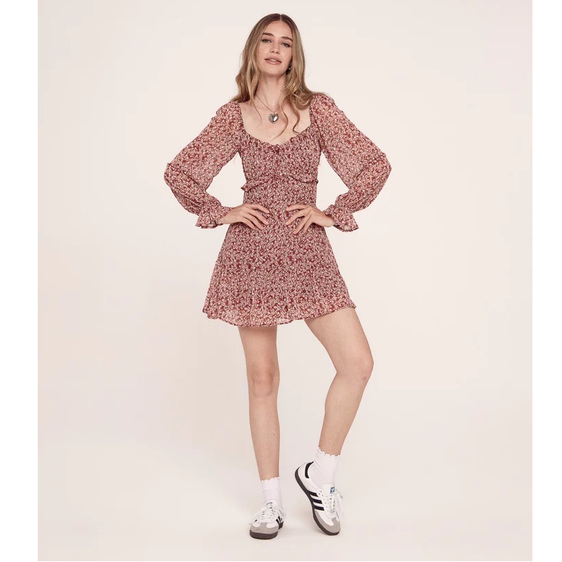 Red Floral Long Sleeve Dress